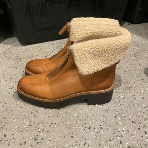 Tan Shearling-Lined Ankle Boots